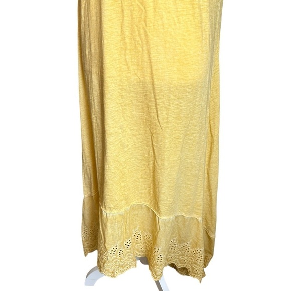 7 Agosto 100% Cotton Yellow Eyelet Hem Sleeveless High Low Maxi Dress size M - Picture 6 of 17